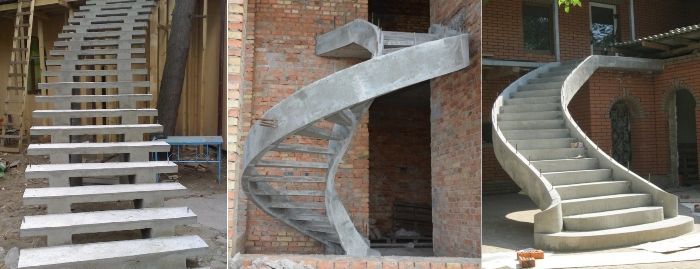 Различные формы бетонных лестниц