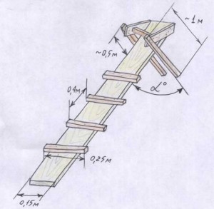 чертеж деревянной лестницы на крышу